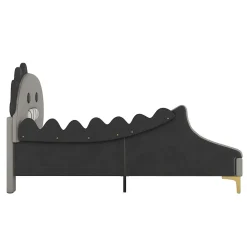 Lit enfant 90x200 cm - Lit Simple Dinosaure avec Tête de Lit Décorative - PU et MDF - Gris - Sans Matelas