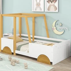 Lit enfant 90x200 cm - Lit Voiture Thématique avec Roulettes Pour enfant - Blanc