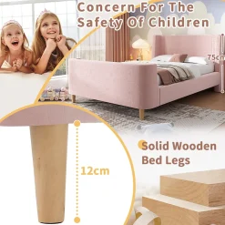 Lit enfant 90x200 cm capitonné en velours Rose (matelas non inclus)
