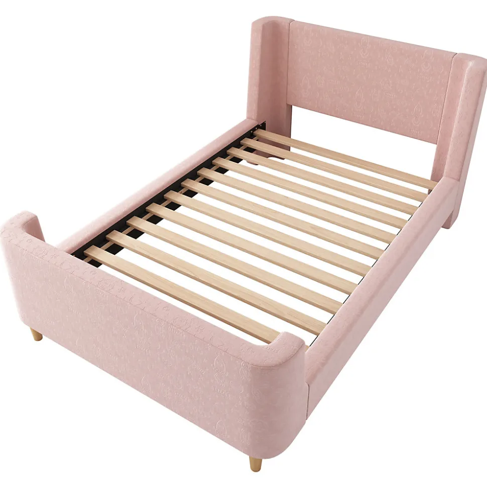 Lit enfant 90x200 cm capitonné en velours Rose (matelas non inclus)