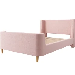 Lit enfant 90x200 cm capitonné en velours Rose (matelas non inclus)