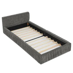 Lit enfant 90x200 cm, chenille veloutée, bois eucalyptus - gris foncé