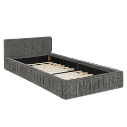 Lit enfant 90x200 cm, chenille veloutée, bois eucalyptus - gris foncé