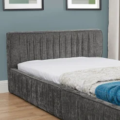 Lit enfant 90x200 cm, chenille veloutée, bois eucalyptus - gris foncé