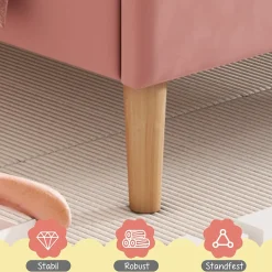 Lit enfant 90x200 cm, Lit Capitonné avec Tête de Lit Arc-en-Ciel Réglable, Revêtement en Velours Doux - Rose, Sans Matelas