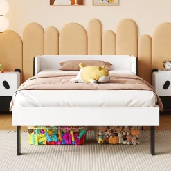 Lit Enfant 90x200 Cm,joli Cadre De Lit En Forme De Chiot Avec Sommier à Lattes,lattes En Bois,blanc