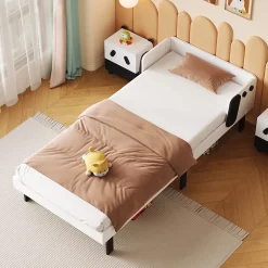 Lit Enfant 90x200 Cm,joli Cadre De Lit En Forme De Chiot Avec Sommier à Lattes,lattes En Bois,blanc