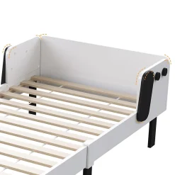 Lit Enfant 90x200 Cm,joli Cadre De Lit En Forme De Chiot Avec Sommier à Lattes,lattes En Bois,blanc