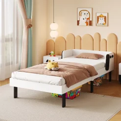 Lit Enfant 90x200 Cm,joli Cadre De Lit En Forme De Chiot Avec Sommier à Lattes,lattes En Bois,blanc