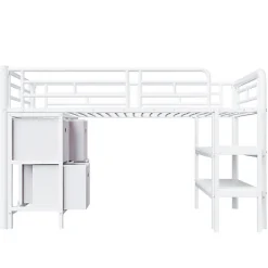Lit enfant 90x200cm - escalier - étagères - rangements - blanc (matelas non inclus)