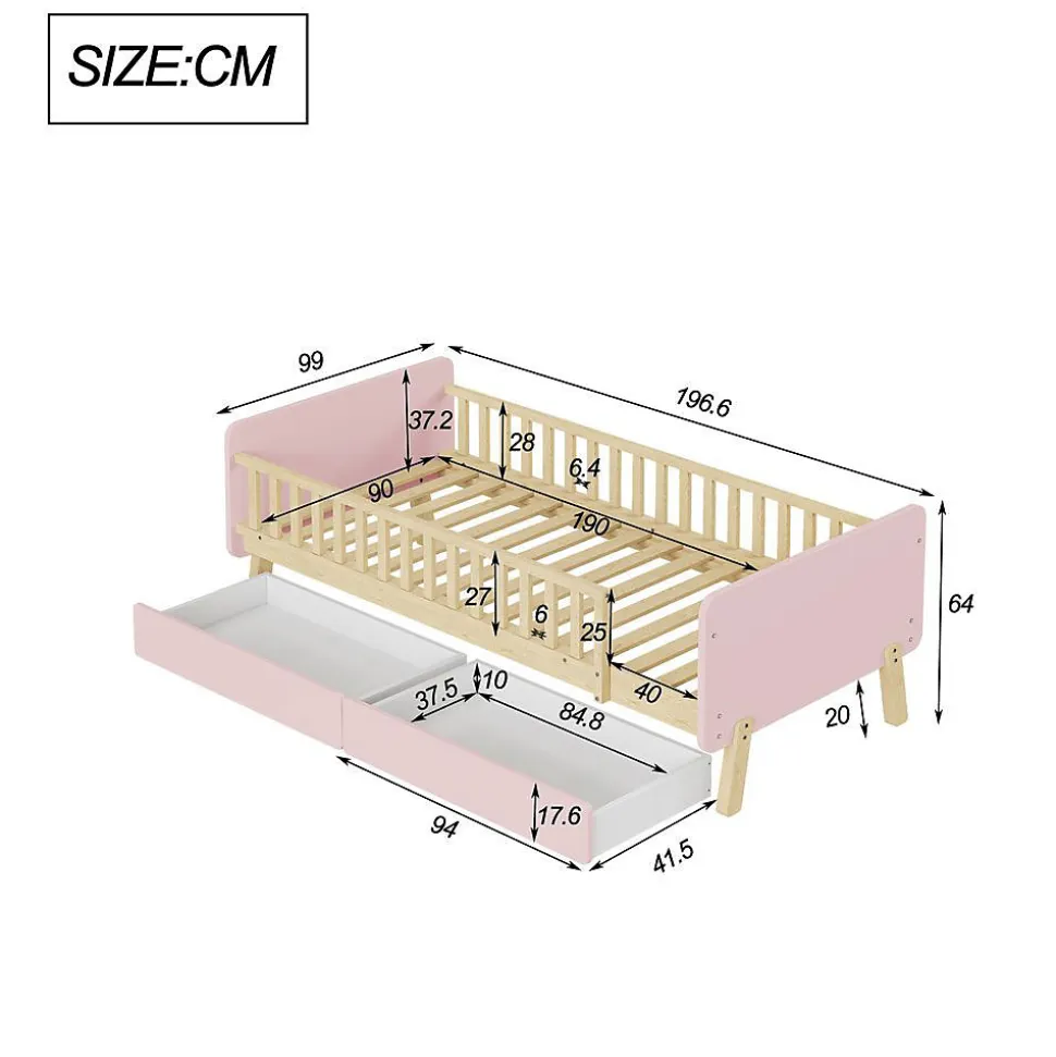 Lit Enfant 90X190Cm Bois Rose Blackcolors