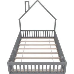 Lit Enfant 140X200Cm Cheminée Pin Gris Blackcolors