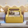 Lit Enfant 90x200cm, Forme Voiture, Roues Lumineuses, Rangement, Sans Matelas, Jaune
