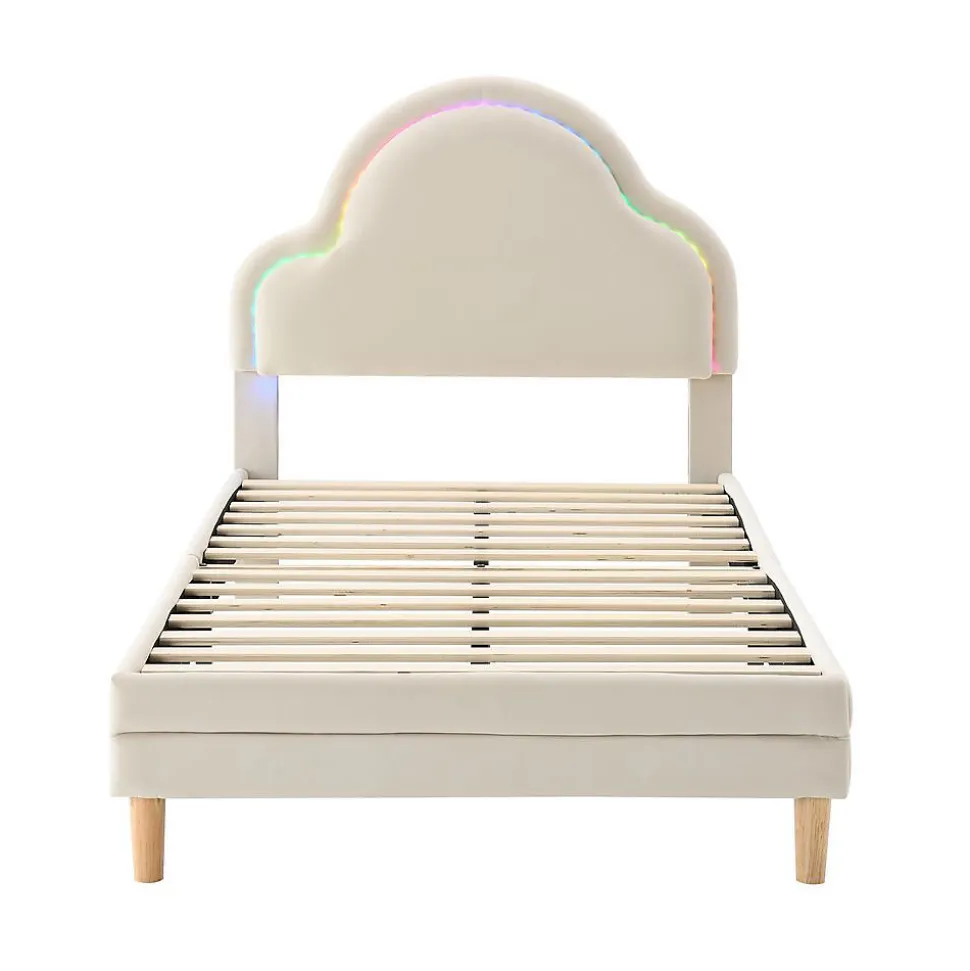 Lit Enfant 90x200cm LED Multicolore Velours Beige Blackcolors