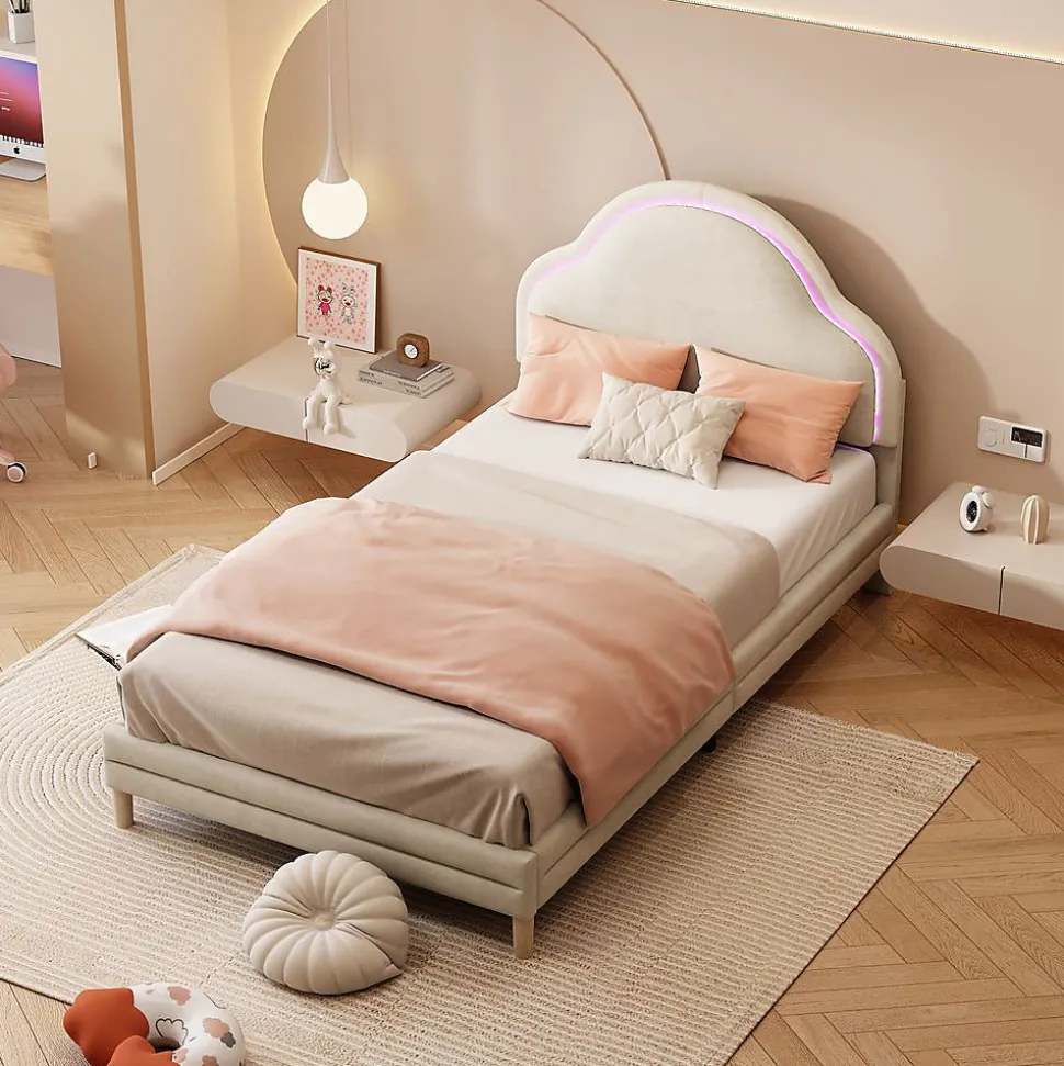 Lit Enfant 90x200cm LED Multicolore Velours Beige Blackcolors