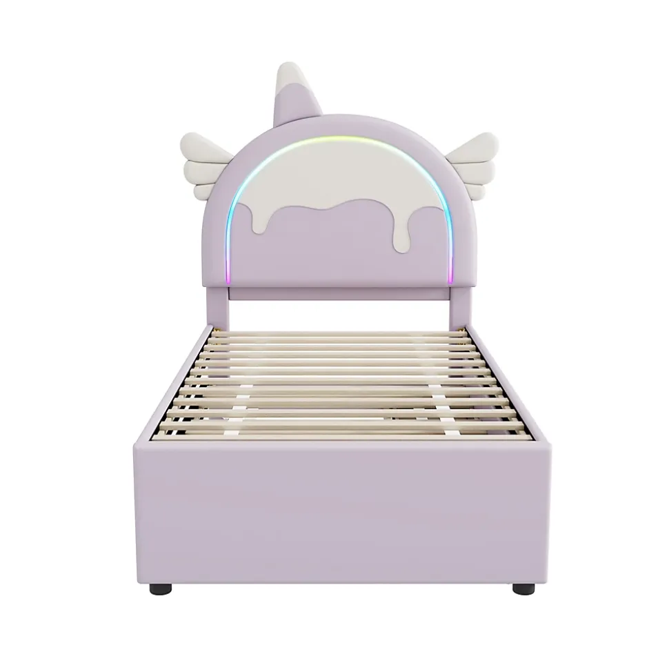 Lit Enfant 90x200cm, Lit Licorne avec Lit Escamotable, Violette