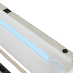 Lit enfant, 90x200cm, PU, LED, USB, Bluetooth, coffre, sommier, beige