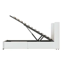 Lit enfant, 90x200cm, PU, LED, USB, Bluetooth, coffre, sommier, beige