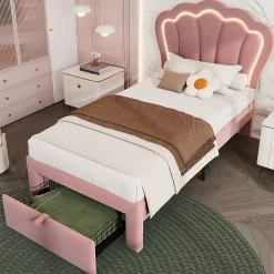 Lit Enfant 90x190cm Tiroirs APP-Control LED Velours Rose Blackcolors