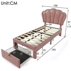 Lit Enfant 90x190cm Tiroirs APP-Control LED Velours Rose Blackcolors