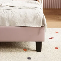 Lit enfant/Lit capitonné 90 x 190 cm avec sommier à lattes, tête de lit et dossier réglables, velours, sans matelas, Rose