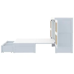 Lit Escamotable 140x200 cm - Lit Mural Vertical avec 2 Tiroirs de Rangement, Structure Bois de Pin et MDF, Sans Matelas, Blanc