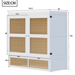 Lit Escamotable 140x200 cm - Lit Mural Vertical avec 2 Tiroirs de Rangement, Structure Bois de Pin et MDF, Sans Matelas, Blanc