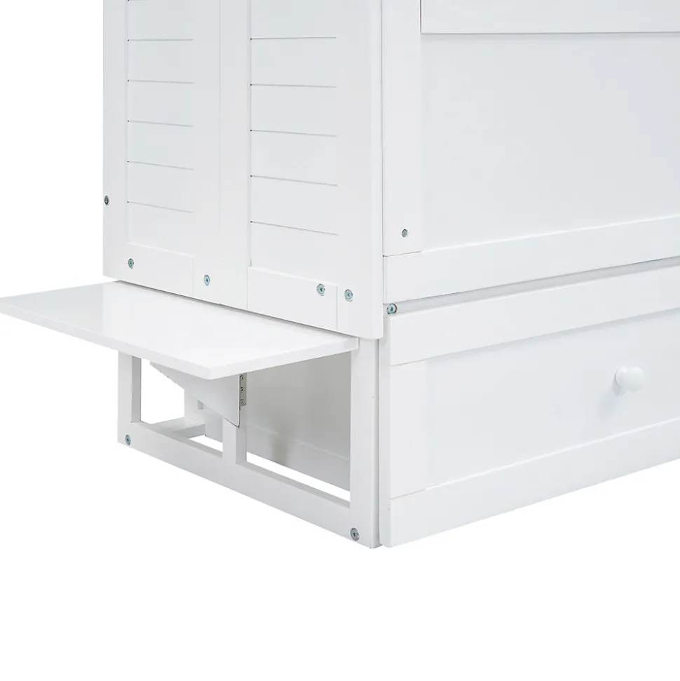Lit Escamotable 140x200cm, Avec Tiroirs, Petit Étagère, Transformable, Blanc