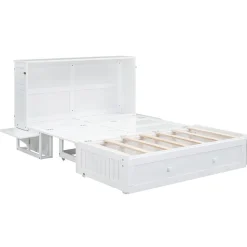 Lit Escamotable 140x200cm, Avec Tiroirs, Petit Étagère, Transformable, Blanc