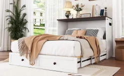 Lit Escamotable 140x200cm, Tiroirs, USB, Plateforme, Sans Matelas, Blanc