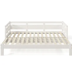 Lit extensible 90x190cm, lit de jour avec 2 places de couchage et cadre roulant, lit en forme de coeur, pin massif, blanc