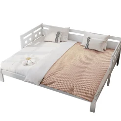 Lit extensible 90x190cm, lit de jour avec 2 places de couchage et cadre roulant, lit en forme de coeur, pin massif, blanc