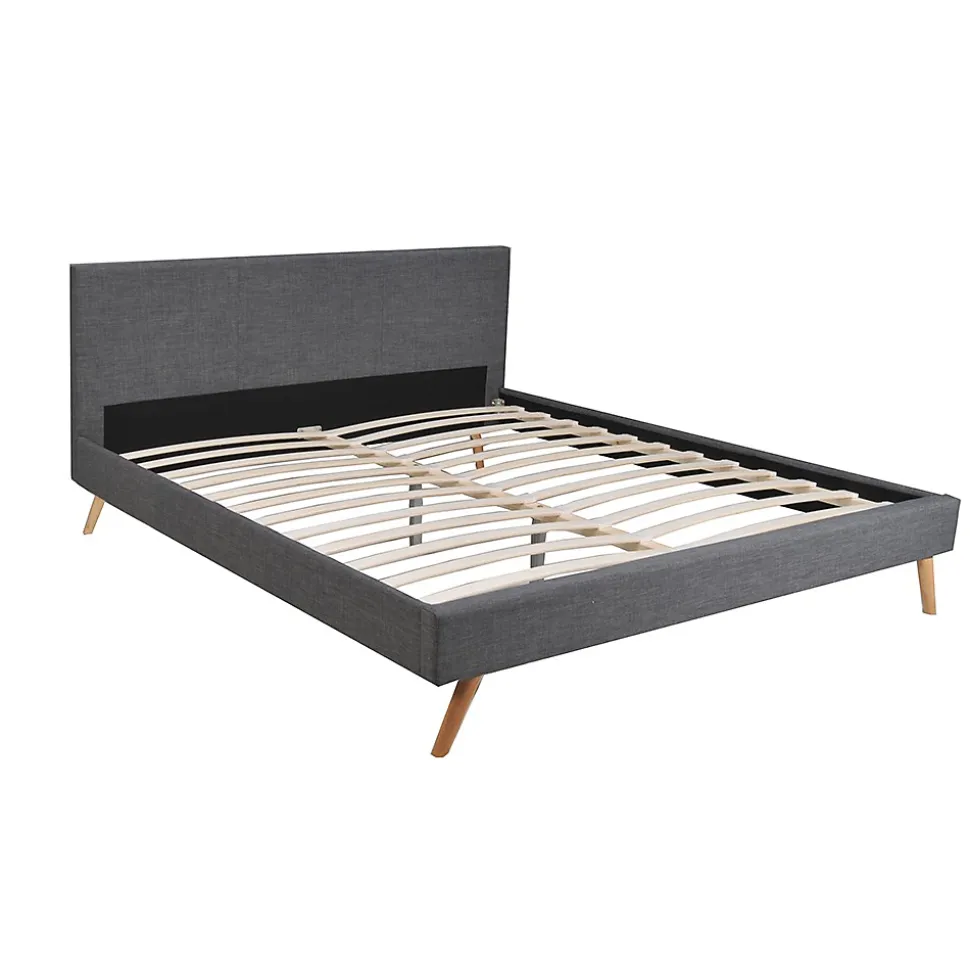 Lit FJORD 180x200 + 1 sommier / tissu Gris Foncé