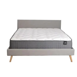 Lit FJORD 140x190 tissu + 1 sommier + 1 matelas CARLTON / Gris Clair