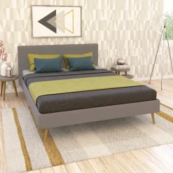 Lit FJORD 140x190 tissu + 1 sommier + 1 matelas CARLTON / Gris Clair