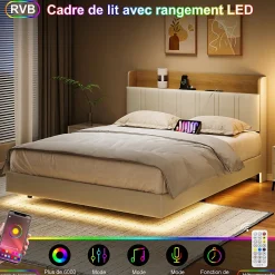 Lit Flottant 140x190 Cm Avec Éclairage LED Et Chargement USB, Rangement Caché, Blanc