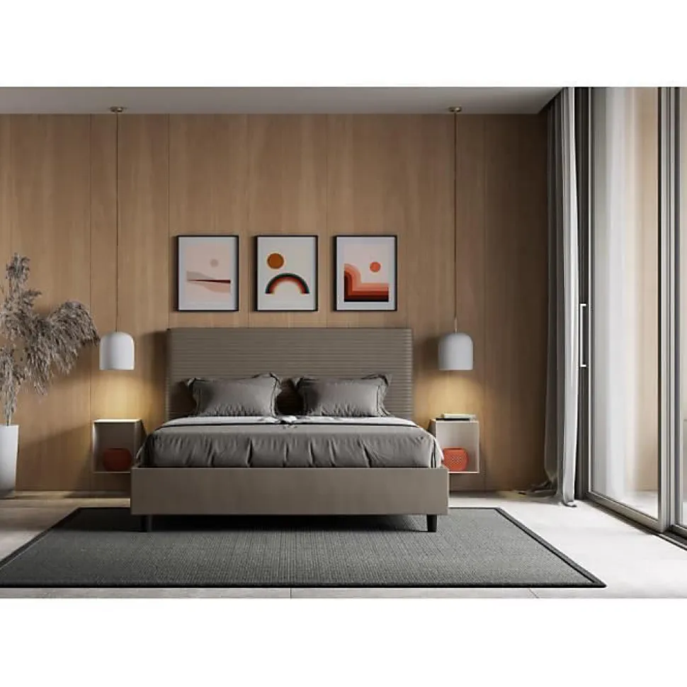 Lit Focus sans sommier rembourré 160x190 simili cuir cappuccino