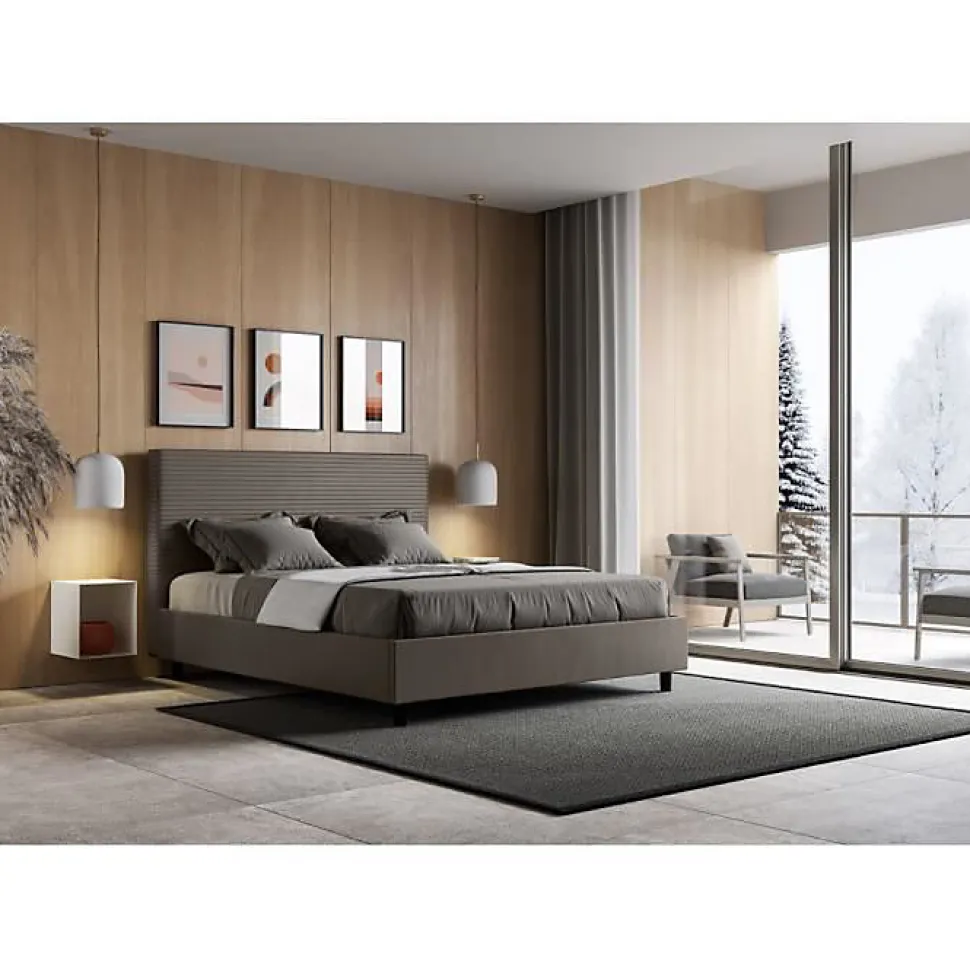 Lit Focus sans sommier rembourré 160x190 simili cuir cappuccino