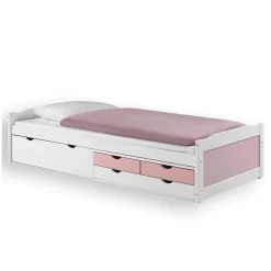 Lit fonctionnel en pin ANDREA, 90 x 200 cm, lasuré blanc rose
