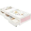 Lit fonctionnel MIA 90 x 200 cm, en pin massif lasuré blanc et rose