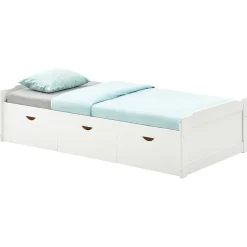 Lit fonctionnel MIA 90 x 190 cm, en pin massif lasuré blanc