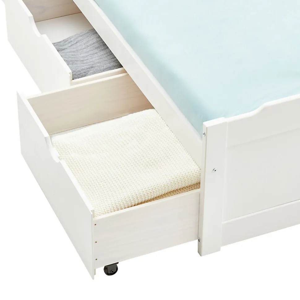 Lit fonctionnel MIA 90 x 190 cm, en pin massif lasuré blanc