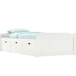 Lit fonctionnel MIA 90 x 190 cm, en pin massif lasuré blanc