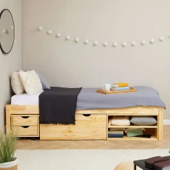 Lit fonctionnel SABRINA 90x190 cm, en pin massif naturel