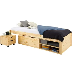 Lit fonctionnel SABRINA 90x190 cm, en pin massif naturel