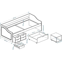 Lit fonctionnel SENTA en pin massif, 90 x 200 cm, lasuré blanc
