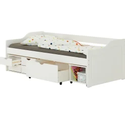 Lit fonctionnel SENTA en pin massif, 90 x 200 cm, lasuré blanc