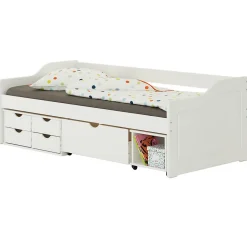 Lit fonctionnel SENTA en pin massif, 90 x 200 cm, lasuré blanc