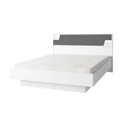 Lit FULMO 160 cm avec coffre - Coloris blanc et finition gris béton - 171 x 92 x 201 cm
