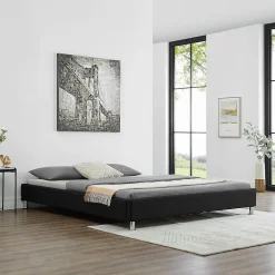Lit futon double NIZZA, 180 x 200 cm, avec sommier, revêtement en tissu noir
